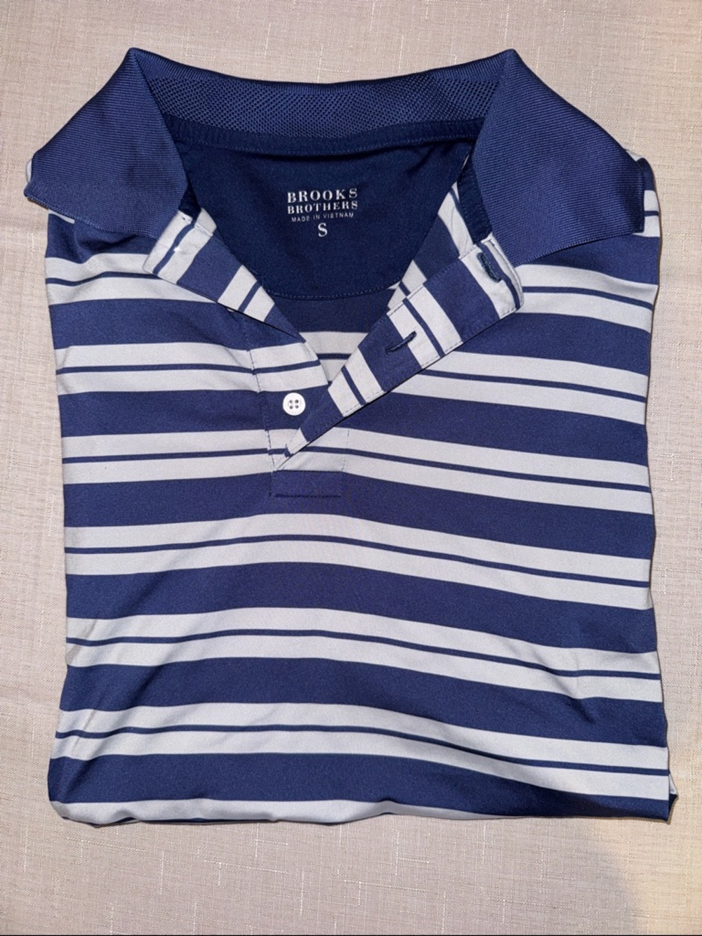 Brooks Brothers Navy & White Striped Short Sleeve Polo Shirt
